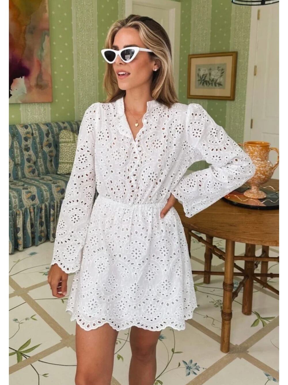 Natalie Martin Cleo Eyelet Mini Dress White Salt Swim Coverup Vacation